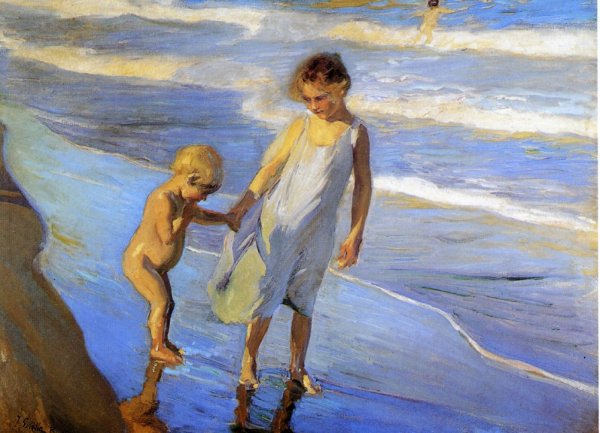 Valencia, two children on a beach