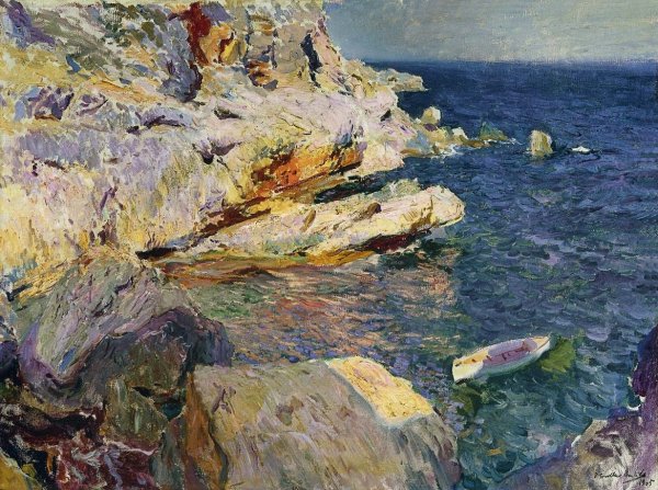 Rocks and white boat, Javea